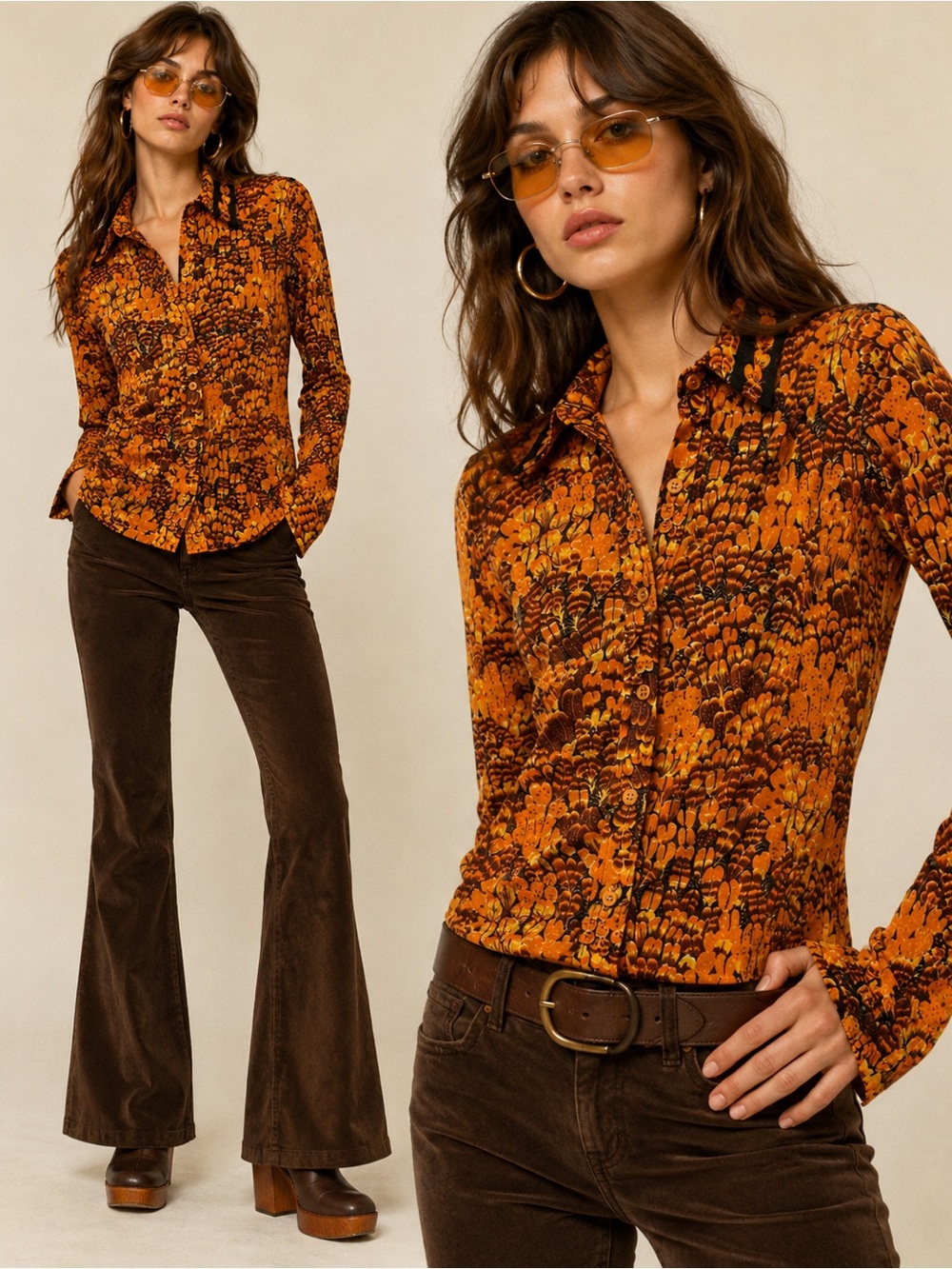 VTG Y2K MORGAN DE TOI Button Down Shirt Women’s S Orange France